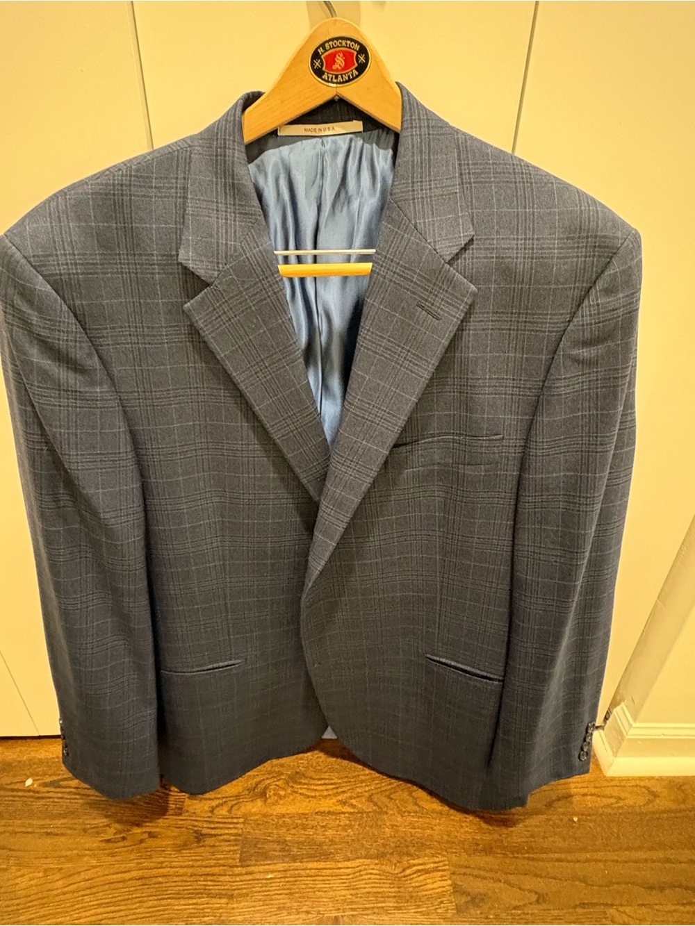 Hickey Freeman 44r Men's Blue  Windowpane Blazer - Classic Tailored Suit Jacket